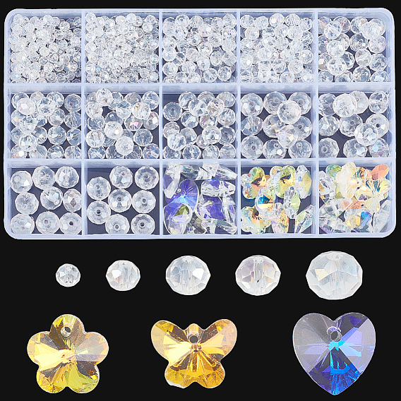 Наборы фурнитуры для стеклянных бусин и подвесок, рондель, сердце и бабочка