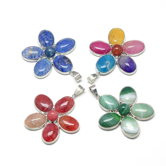 Естественно агат большие кулоны, с латунной фурнитурой , окрашенные, цветок