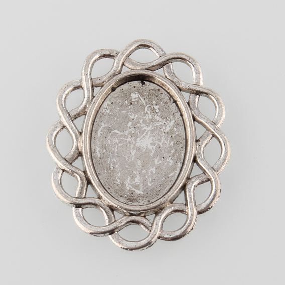 Tibetan Style Alloy Filigree Flat Oval Cabochon Settings, Cadmium Free & Lead Free, Tray: 13x18mm, 30x25x2mm, about 370pcs/1000g