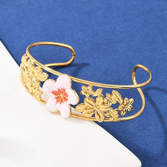 Цветок 304 браслеты-манжеты из нержавеющей стали для женщин, с эмалью