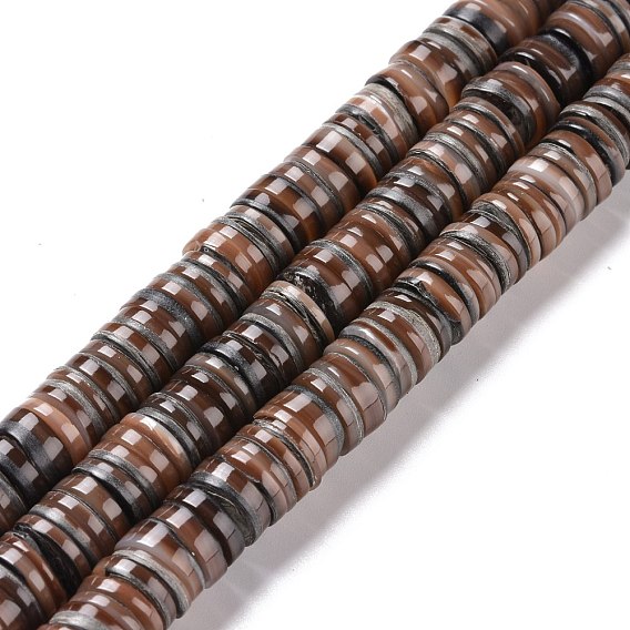 Natural Sea Shell Beads Strands, Flat Round