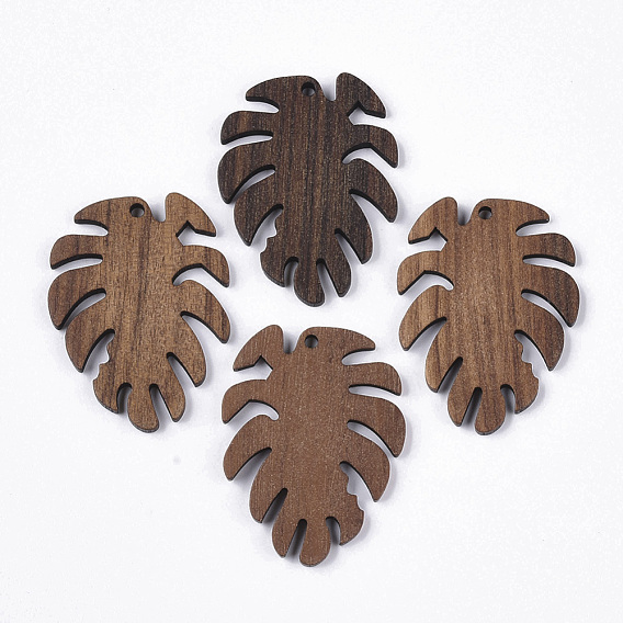 Undyed Walnut Wood Pendants, Tropical Leaf Charms, Monstera Leaf