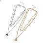 304 Stainless Steel Double Chains Multi Layered Necklace with Rings Charm for Women