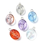 Transparent Glass Pendants, with Platinum Tone Iron Loops, Oval Charm