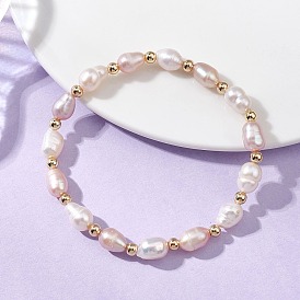 Эластичные браслеты для женщин из натурального культивированного пресноводного жемчуга и бусин из нержавеющей стали., рис
