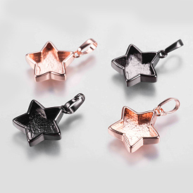 Brass Pendant Cabochon Settings, Plain Edge Bezel Cups, Long-Lasting Plated, Star