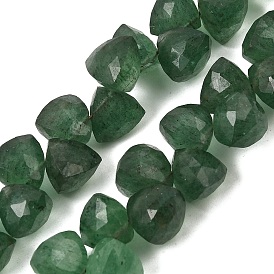 Brins de perles de quartz vert naturel, triangle, top foré, facette, avec panicule