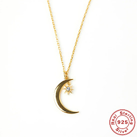 December Birthstone Diamond Star Moon Necklace - Sterling Silver Creative Collarbone Chain for Women