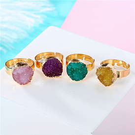Fashion Resin Stone Colorful Round Adjustable Ring for Women