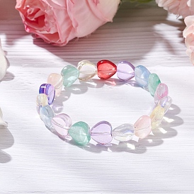 Heart Glass Beads Kids Bracelets, Stretch Bracelets for Children