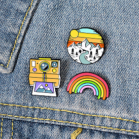 Colorful Rainbow Camera Snow Mountain Lapel Pin Cute Cartoon Badge for Students Outdoor Backpack