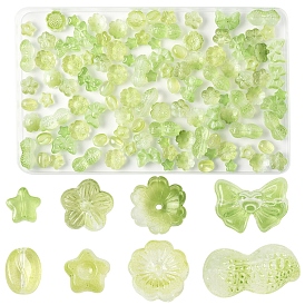 120Pcs 8 Styles Transparent Glass Beads, Baking Paint, Mixed Shapes