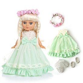 Ensemble de robe de poupée en tissu d'été, avec couronne et chaussures, pour 14.5 accessoires d'habillage de fête de poupée fille pouces
