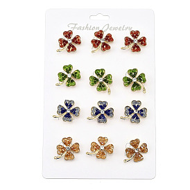 12 шт 4 цвета клевер сплав горный хрусталь броши для рюкзака одежды, со стеклом