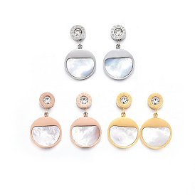 304 из нержавеющей стали болтаться серьги, горный хрусталь и оболочки, плоско-круглые