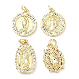 Латунные микро проложить кубического циркония подвески, Амулеты с изображением Девы Марии и Святого Бенедикта, стойки покрытие, долговечный, без кадмия и без свинца, реальный 18 k позолоченный