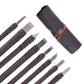 Tungsten Steel Wood Chisels Knife Set, for Stone Seal Graver, with PU Leather Bag