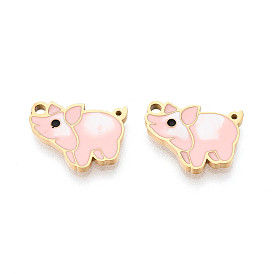 304 Подвески в виде свиней из нержавеющей стали и эмали, ионное покрытие (ip), реальный 18 k позолоченный