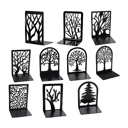 2Pcs Tree Non-Skid Iron Art Bookend Display Stands, Desktop Heavy Duty Metal Book Stopper for Shelves