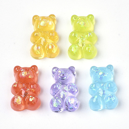 Cabochons transparents en résine époxy, avec des paillettes, cabochons d'hologramme, ours