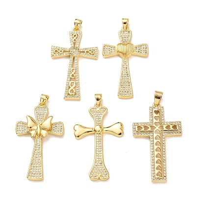 Латунные микропаве прозрачные подвески с фианитом, крест прелести