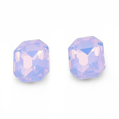 K9 Glass Rhinestone Cabochons, Pointed Back & Back Plated, Faceted, Rectangle Octagon
