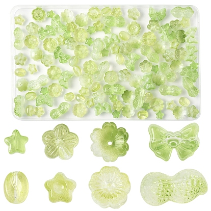 120Pcs 8 Styles Transparent Glass Beads, Baking Paint, Mixed Shapes