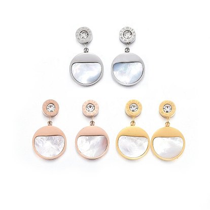 304 из нержавеющей стали болтаться серьги, горный хрусталь и оболочки, плоско-круглые