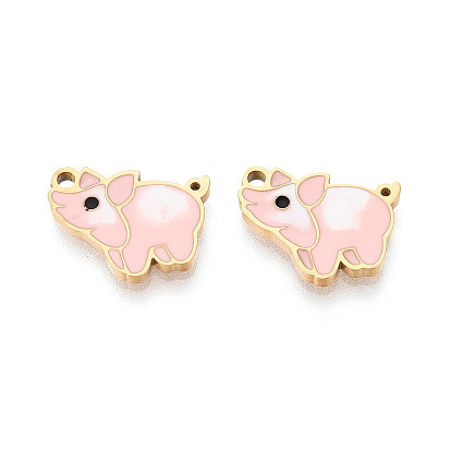 304 Подвески в виде свиней из нержавеющей стали и эмали, ионное покрытие (ip), реальный 18 k позолоченный