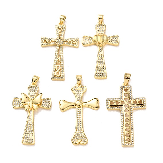 Латунные микропаве прозрачные подвески с фианитом, крест прелести