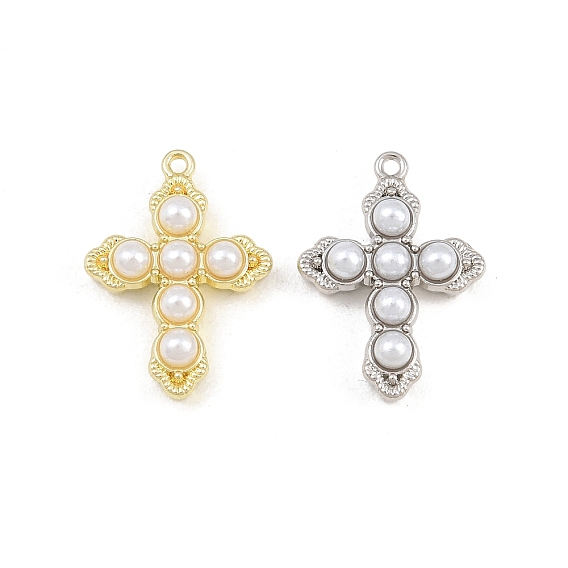 Aleación con colgantes de perlas de imitación de plástico abs., encantos cruzados, chapado en rack
