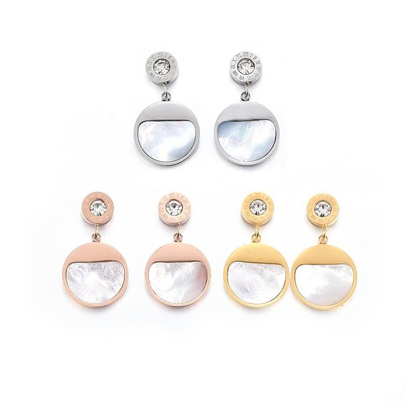 304 из нержавеющей стали болтаться серьги, горный хрусталь и оболочки, плоско-круглые