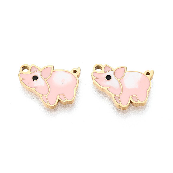 304 Подвески в виде свиней из нержавеющей стали и эмали, ионное покрытие (ip), реальный 18 k позолоченный