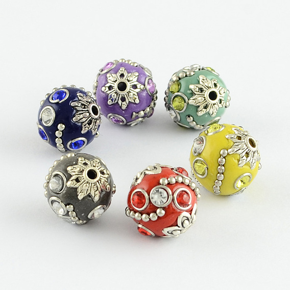 Handmade Indonesia Beads, with Alloy Cores, Round, Antique Silver
