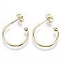 Brass Half Hoop Earrings, Stud Earring, Nickel Free, with Ear Nuts and 925 Sterling Silver Pins