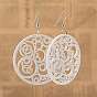 Simple Design Filigree Flat Round Wood Dangle Earrings, with Platinum Plated Iron Earring Hooks, 68mm, Pin: 0.8mm