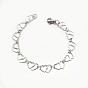 304 Stailess Steel Heart to Heart Link Chain Bracelets, with Lobster Claw Clasps, 7-7/8 inch(200mm)