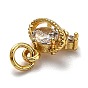 Brass Micro Pave Cubic Zirconia Charms, with Jump Rings, Long-Lasting Plated, Planet