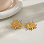 304 Stainless Steel Crystal Rhinestone Sun Moon Stud Earrings for Women