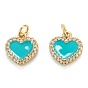 Brass Micro Pave Clear Cubic Zirconia Pendants, with Enamel, Real 18K Gold Plated, Long-Lasting Plated, Heart