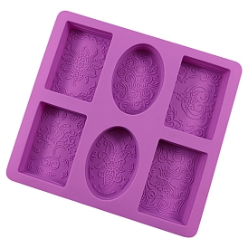 6 Cavities Food Grade Silicone Soap Molds, for Handmade Massage Bar Soap Making, Rectangle & Oval