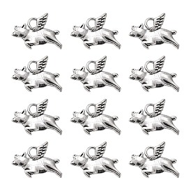 Metal Alloy Pendants, Cadmium Free & Lead Free, Flying Pig, 15x10x3mm, Hole: 2mm