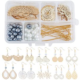 SUNNYCLUE DIY Filigree Pendant Earring Making Kits, include Glass Pearl Beads, Metal Links & Pendants & Eye Pin, Brass Earring Hooks