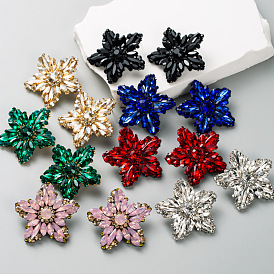 Exaggerated Colorful Rhinestone Earrings for Women - Vintage European Style Five-pointed Star Studs with Zirconia