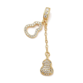 Rack Plating Brass Micro Pave Clear Cubic Zirconia Pendants, Long-Lasting Plated, Lead Free & Cadmium Free, Gourd