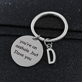 Asshole Love Alphabet Keychain: 26 Letters Round Pendant for Him or Her