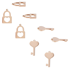 Unicraftale 304 Stainless Steel Charms, Laser Cut, Polishing, Key and Lock