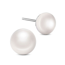 SHEGRACE 925 Sterling Silver Ear Studs, with Freshwater Pearl and Ear Nuts, Round