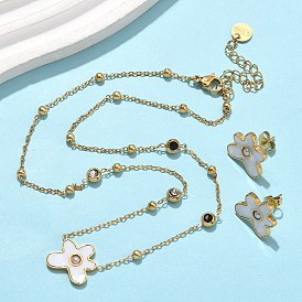 Цветок 304 ожерелья из нержавеющей стали с подвесками и серьги-гвоздики для женщин, с пластиковой имитацией жемчужины и синтетической ракушкой, ионное покрытие (ip)