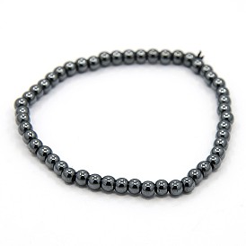 Elastic Non-Magnetic Synthetic Hematite Beaded Stretch Bracelets, Round, 54mm